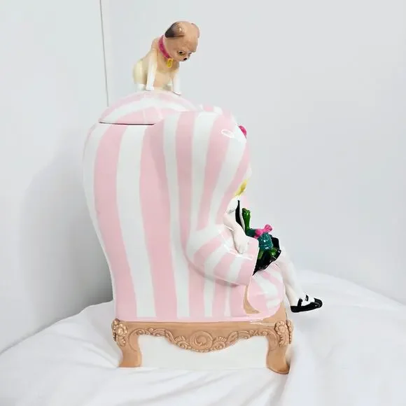 Eloise Cookie Jar from Department 56 striped Vintage y2k chair pets pink white - Picture 5 of 17
